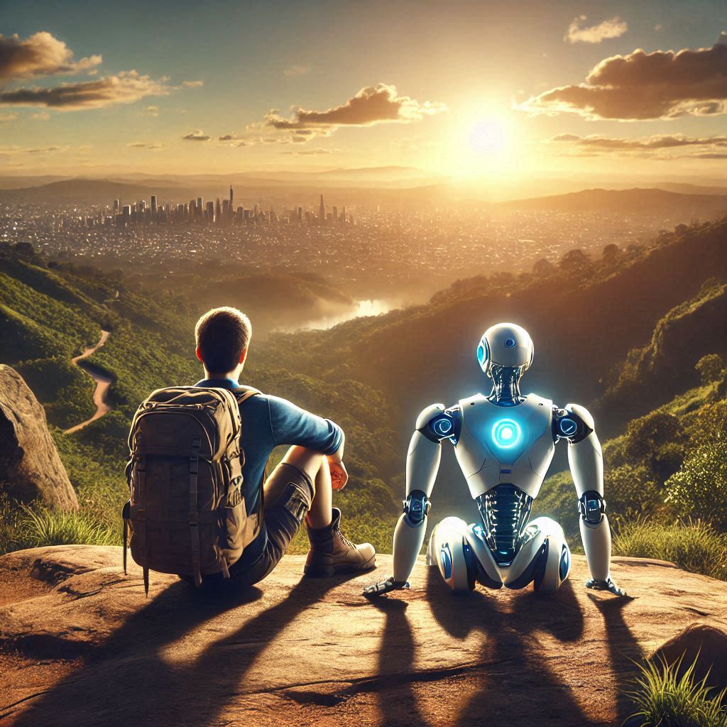 Human and robot on a hike